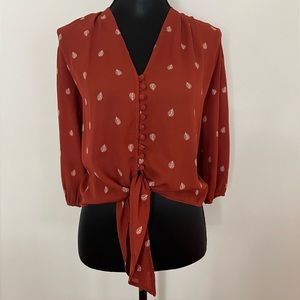 NWT Veronica M Button Front Blouse | "Prairie" Rust Leaf Print | Small